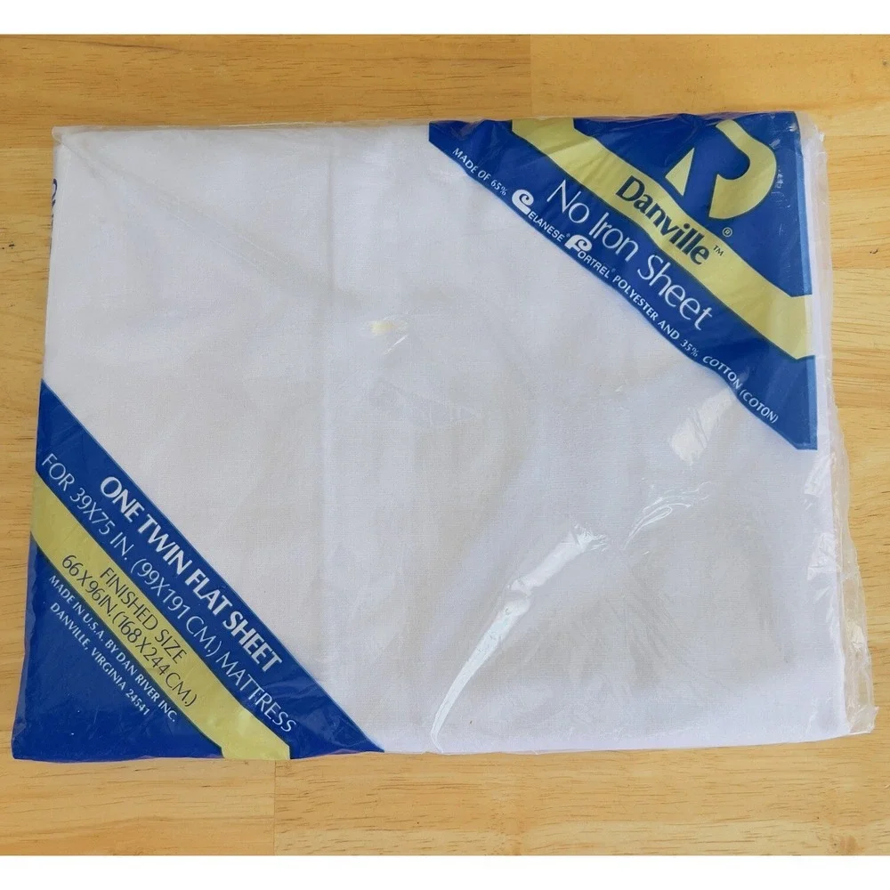 VTG 1970's Danville NOS No Iron Muslin White Twin Flat Sheet 66